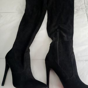 Suede over the knee heel boots